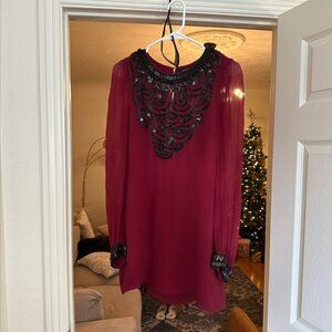 French Connection Women Maroon Beaded Dress Size UK 8 US 4
